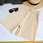 Women Casual Wide Leg Shorts 2025 Summer Elastic High Waist Pleated Shorts Woman Solid Color Loose Ice Silk Knee-Length Pants