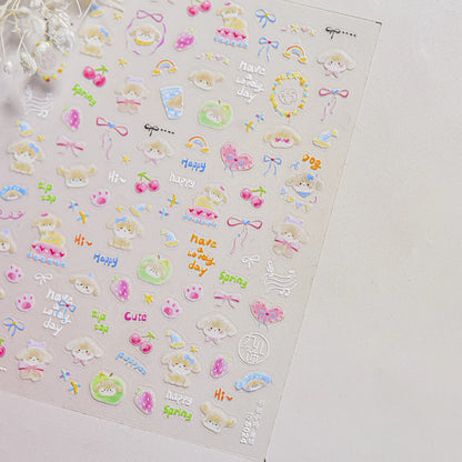 Colorful Balloon Cute Puppy Flower Cherry Bowknot Love Happy Dog Animal Self Adhesive Nail Art Sticker Decoration Manicure Decal
