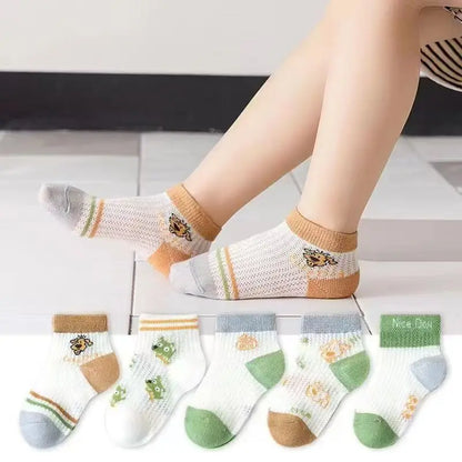 5 Pairs 1 To 12 Years Children's Socks 2026 Spring Summer Baby Boys Girls Cotton Mesh Breathable Thin Soft Cute Socks Kids Socks
