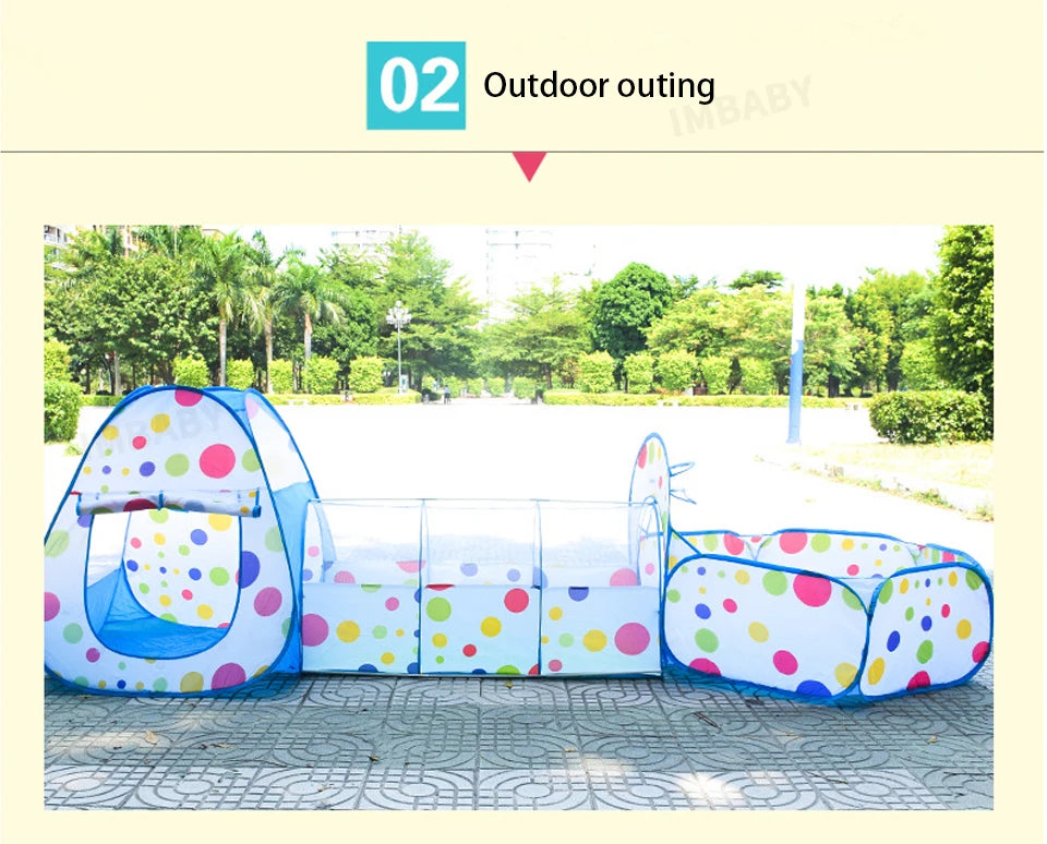 Senior 3-in-1 Foldable Baby Playground Children's Game Tent Baby Ball Fence with Crawling Tunnel Basketball Frame Children Gifts
