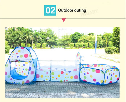Senior 3-in-1 Foldable Baby Playground Children's Game Tent Baby Ball Fence with Crawling Tunnel Basketball Frame Children Gifts