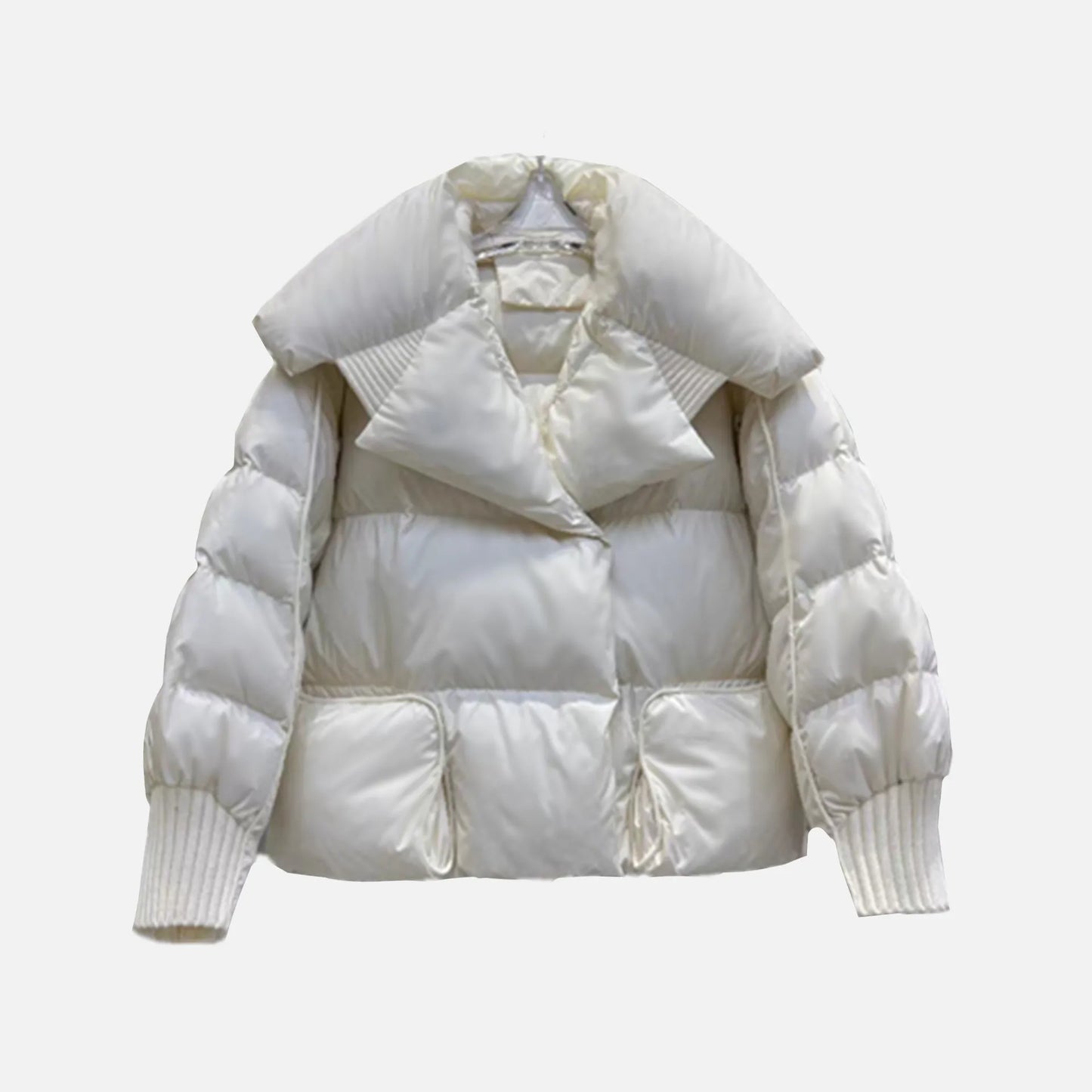 Overcoat New Fashion Women Down Jacket Winter White Duck Down High Quality Knitted Patchwork Lapel Women Down Jacket
