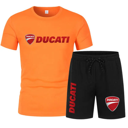 DUCATI Men's Summer Clothing Sets Short Sleeve T-Shirt Sports Shorts Motorcycle Theme Jogging Beachwear Regular outdoor jogging
