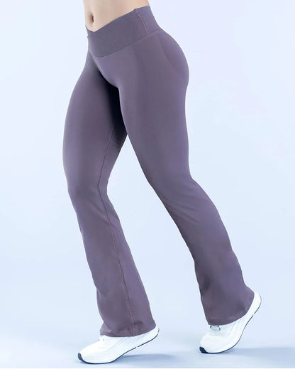WAREBALL Women Gym Wide-leg Trousers Fitness Sport Pants V Waist Squat Proof Energy Athletic Active Pilates Flared Pants