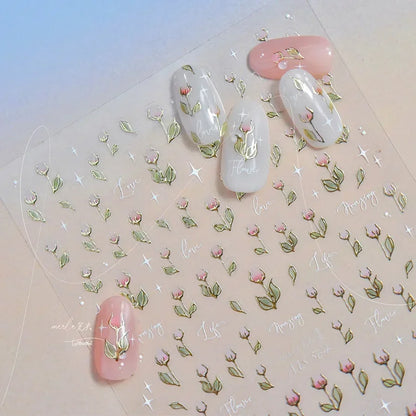 White Flower Petal Cherry Blossom Peach Blossom Falling Petal Floral Gradient 5D Self Adhesive Nail Art Sticker Manicure Decals