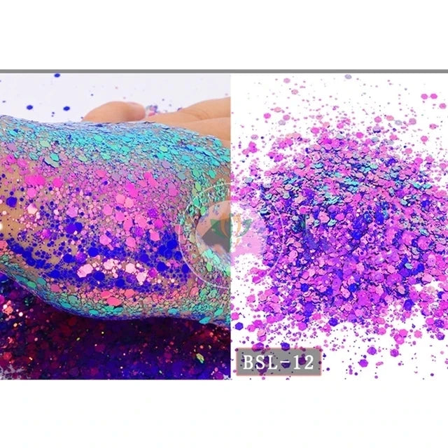 5g/BagGlitter Chameleon Nail Flakes Iridescent Chameleon Nail Powder Holographic Laser Colorful Nail Sequins 120 Colors Mix Size