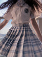 JMPRS Plaid Women Pleated Skirt Bow Knot Summer High Waist Preppy Girls Dance Mini Skirt Cute A Line Harajuku Sexy Japan Faldas