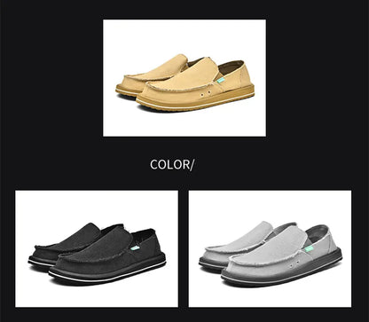 2025 New Spring Handmade Canvas Casual Men Shoes Design Fashion Sneakers Man Loafers Breathable Low Top Flat Shoes Soft Driving