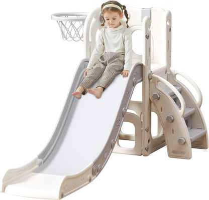 Children's slide, multifunctional Toddler Slide With Playpen, Storage Space and Non-slip Steps, Indoor & Outdoor Pla(Gray White)