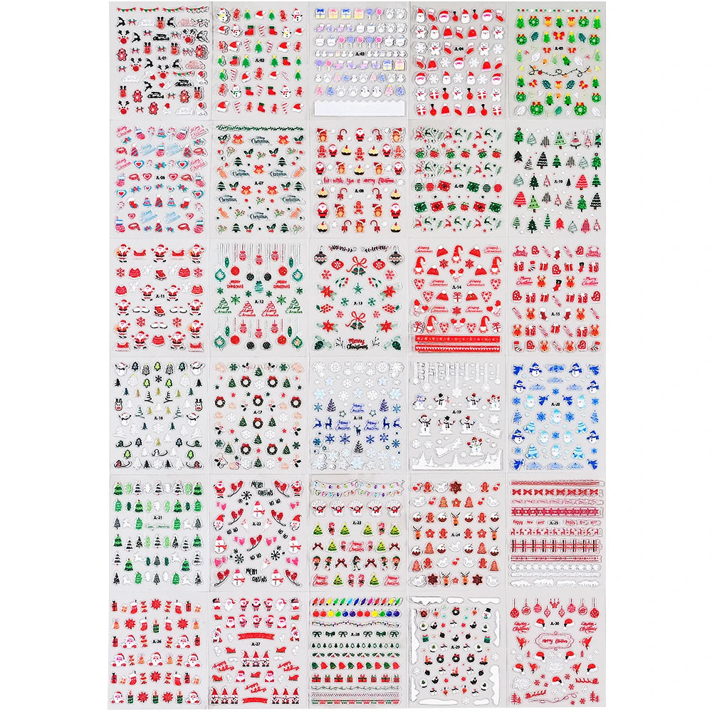 30 Sheets Christmas Nail Art Stickers Self Adhesive 3D White Snowflake Nail Decals Xmas Nail Supplies Christmas Manicure Sliders