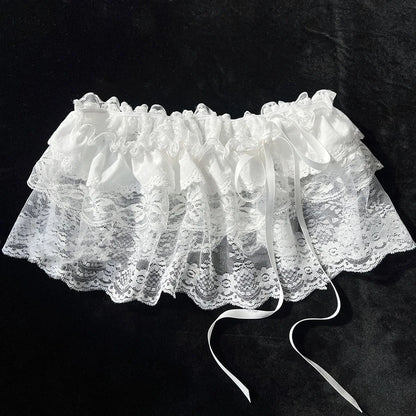 Women Y2K Korean Lace Mini Layered Skirt Streetwear Lace Up Ruffles Harajuku High Waist Pleated Ladies Jupe Skirts Clothes