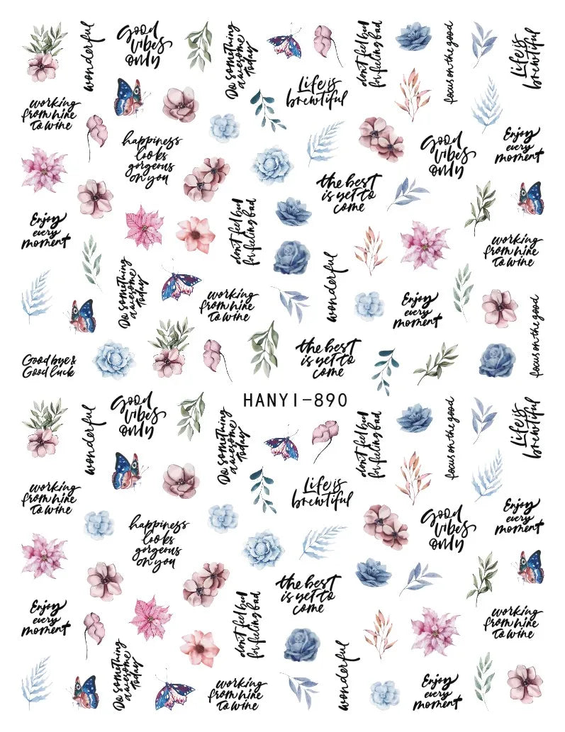 3d Nail Art Decals Spring Booming Violets Lavenders Purple Blue Pink Flowers Butterflys Stickers Decoration For Nail Tips Beauty