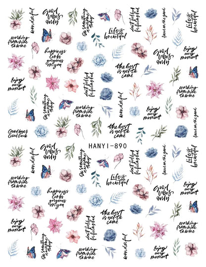 3d Nail Art Decals Spring Booming Violets Lavenders Purple Blue Pink Flowers Butterflys Stickers Decoration For Nail Tips Beauty