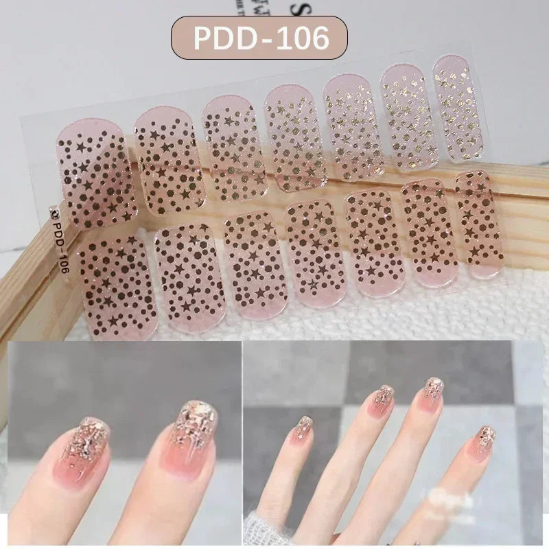 1PC Gel Nail Sticker Patch Slider Flower Gradient Color Back Glue Full Cover Waterproof Gel Nail Sticker UV Lamp Curing Manicur