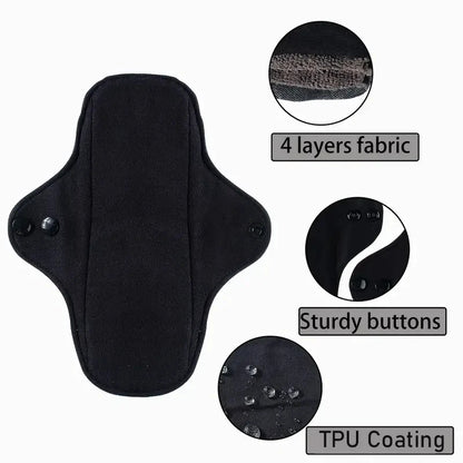 3Pcs Black Pure Cotton Reusable Menstrual Pads Reusable Sanitary Waterproof  Cloth Pads For Heavy Flow Large Sanitary Pads Set