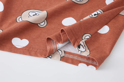 1-8 Years Kids Cotton Pajamas Set, Boys Girls Long Sleeve Home Wear, Cute Bear Print Sleepwear for Toddlers