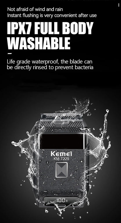 Kemei  Professional IPX7 Waterproof Shaving Machine Men Travel Beard Trimmer Electric Shaver Barber Rechargeable Razor KM-T229