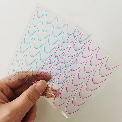 2Sheets French Gradient Line Nail Art Stickers 3D Self-Adhesive White+Black Slider Design Stencil Manicure Guides DIY Nail Decor