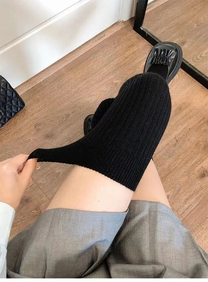 Cashmere Knitted Knee High Socks Women's Solid Soft Long Wool Socks Casual Fluffy Warm Stocking Skinny Thicken Thigh High Socks