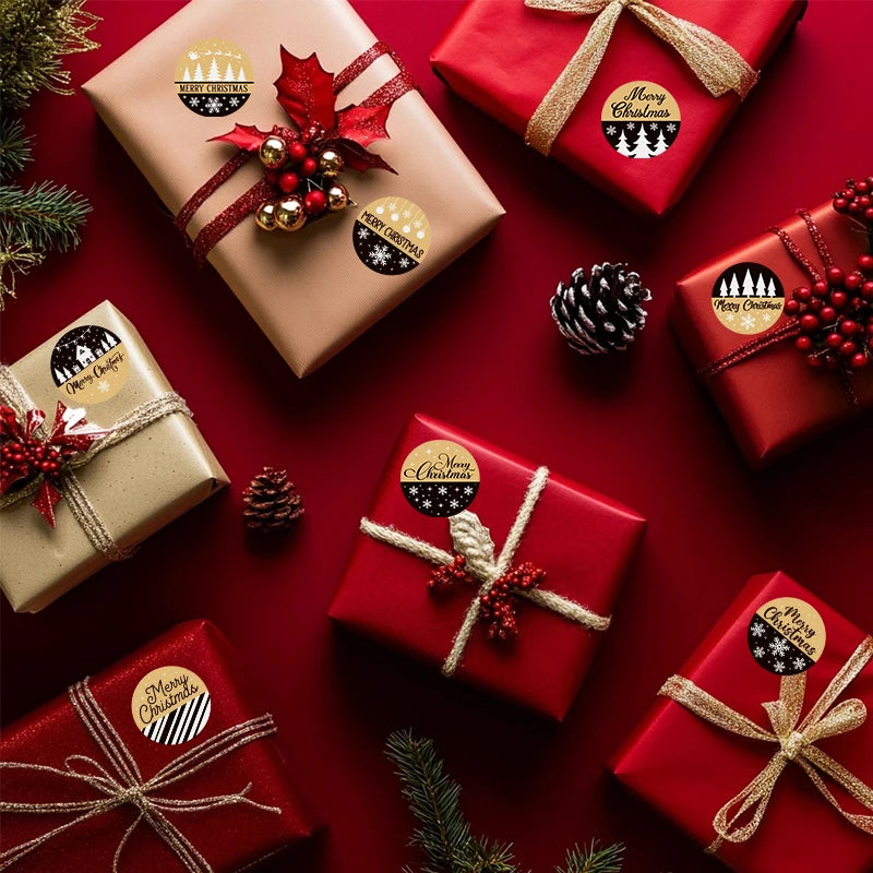 500pcs/ROLL Kraft Paper Christmas Stickers New Year Thank You Stickers Christmas Decoration for Card Gift Box Package 1inch