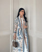 Autumn Women's Long Coat, Retro Printed Long Sleeved Muslim Abaya Saudi Fashion Wrinkled Waist Belt