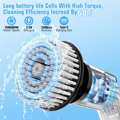 TINSOL 9-in-1 Multi-Function Electric Cleaning Brush Adjustable Automatic Rotating Scrubber Kitchen & Bathroom Cleaning Brush