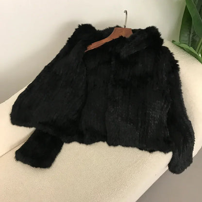 2024 Short Rabbit Fur Coat for Women Autumn Winter New Encrypted Thickened Handmade Double-sided Woven Hooded Korean Style