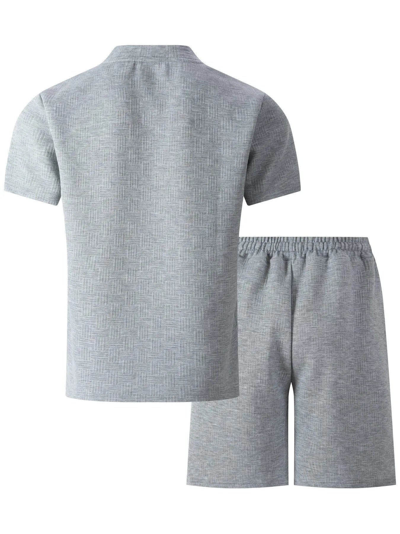 2025 summer new men's suit leisure solid color jacquard round neck fashion all-match short-sleeved T-shirt drawstring shorts set