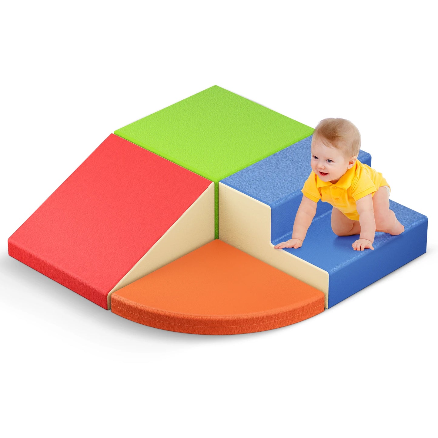 4 Pieces Toddlers Foam Climbing Blocks Leather Cover Kids Developmental Toy Play Gym Indoor Playground Birthday Christmas Gift