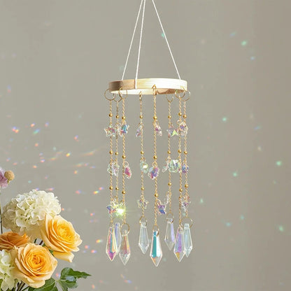 Crystal Suncatcher Stained Glass Crystal Lighting Pendant Chain Hanging Window Wind Chimes Rainbow Maker Home Garden Decoration