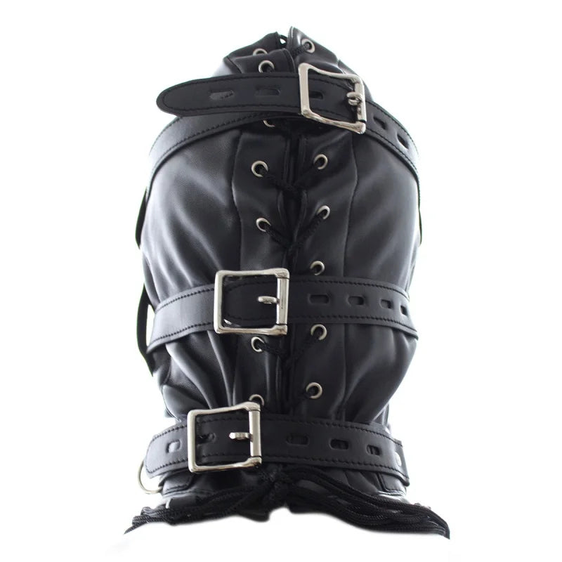 BDSM PU Leather Sexy Hood Masks Costumes Adults Cosplay Party Face Mask Metal Buckle Blindfold Hood Punk Role Play Accessories