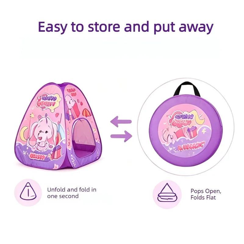 3 in 1 Pink Elephant Kids Play Tent with Crawl Tunnel & Ball Pit, Pop Up Foldable Toddler Playhouse, Breathable Mesh Safe Play Toy Indoor Outdoor Large Space for 2-3 Kids Ages 1-6，Quick Setup & Easy Storage with Carry Bag