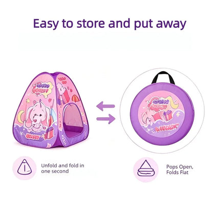 3 in 1 Pink Elephant Kids Play Tent with Crawl Tunnel & Ball Pit, Pop Up Foldable Toddler Playhouse, Breathable Mesh Safe Play Toy Indoor Outdoor Large Space for 2-3 Kids Ages 1-6，Quick Setup & Easy Storage with Carry Bag