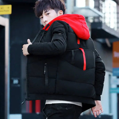 New Winter Men's down Jacket Thickened Short Bright Leather Fur Collar Warmth Anti-Cold Youth Short Stylish Polyester Fiber