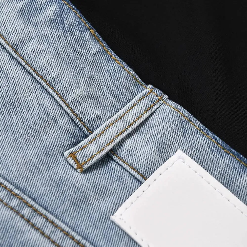 LGRQ Denim Patchwork Pants For Women Fashion New High Waist Contrast Color Belt Straight Pant Female 2026 Summer New 17A2013H