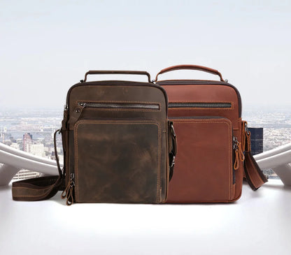 Men's Vintage Wild Horse Leather Single-Shoulder Bag Casual Large-Capacity Crossbody Backpack High-End Genuine Leather