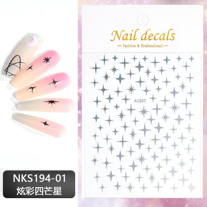 Black White Star 3D Nail Art Sticker Y2K Pentagram Self-Adhesive Decals Laser Shiny Glitters Starlight Manicure Ornaments Slider