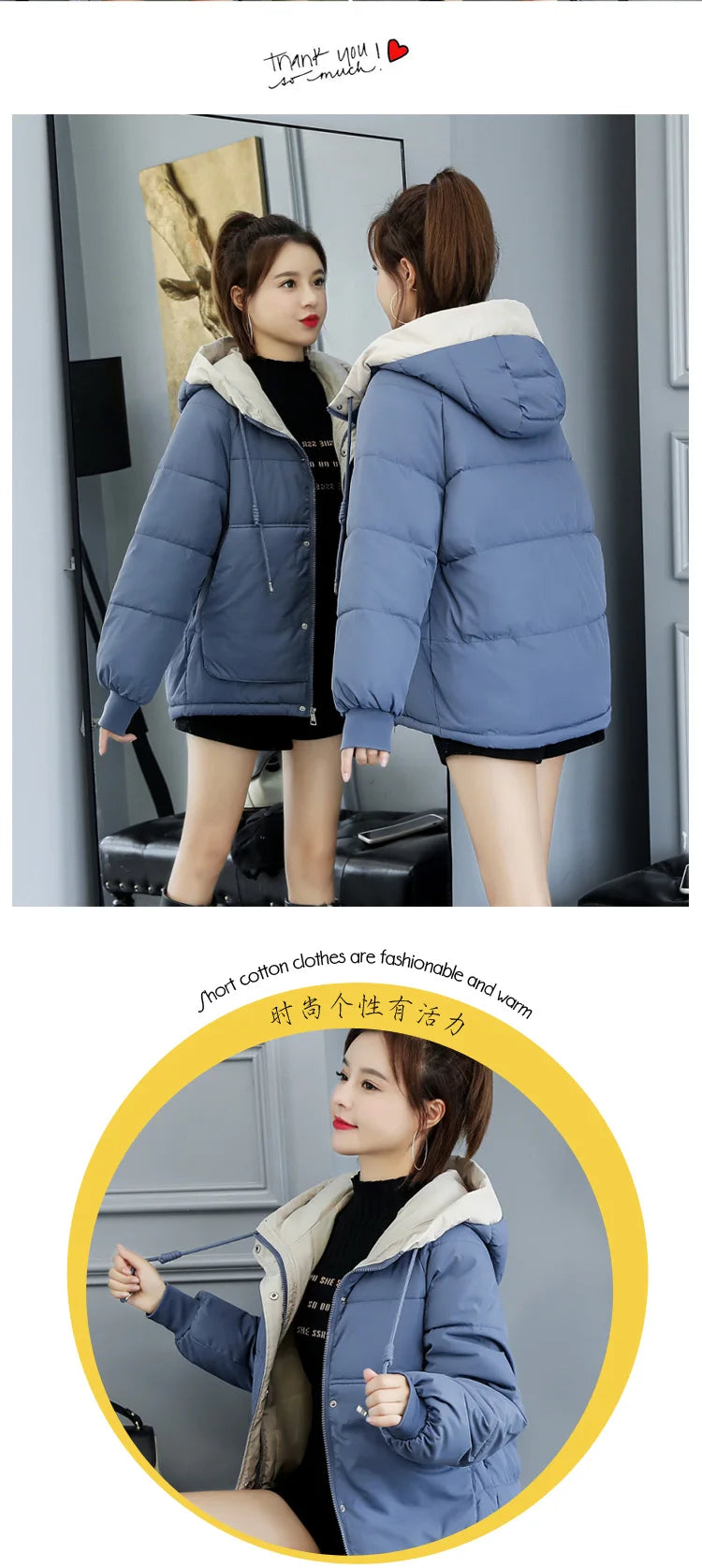 Women's Thickened Cotton Jacket Bread Style Loose Fit Short Coat Winter Outerwear Korean Version Student Friendly Zipper Closure