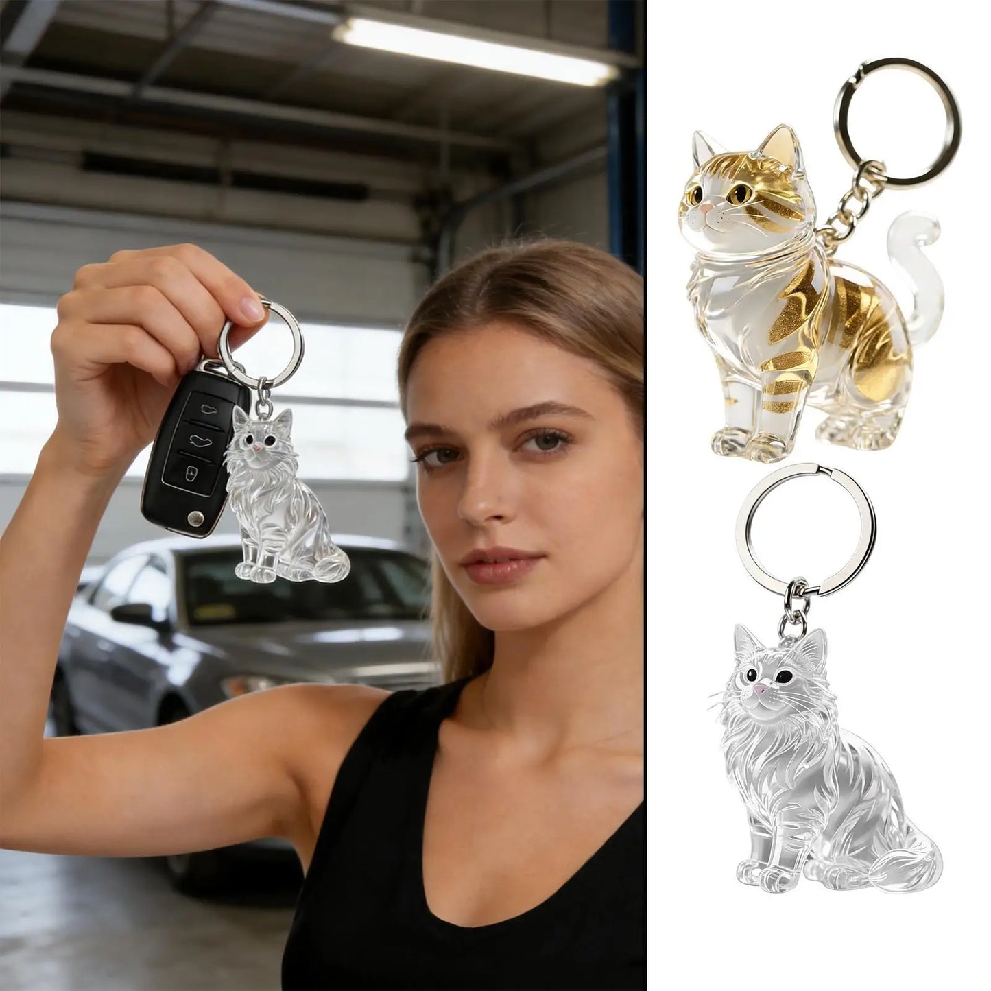 Cute Animal Fur Capsule Keychain, Transparent Cat Hair Bag Pendant, Souvenir Collection and Gift Decorative Accessory
