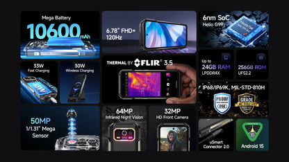 Ulefone Armor 27T 4G 10600mAh Rugged Phone Android 15 Smartphone 24GB +256GB  6.78"FHD+ 120Hz 64MP Night Vision Camera NFC