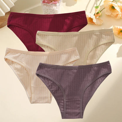 4PCS/SET Women's Cotton Panties Sexy Soft Striped Underpants 12 Solid Color Briefs Female Comfortable Stretch Lingerie M-XL