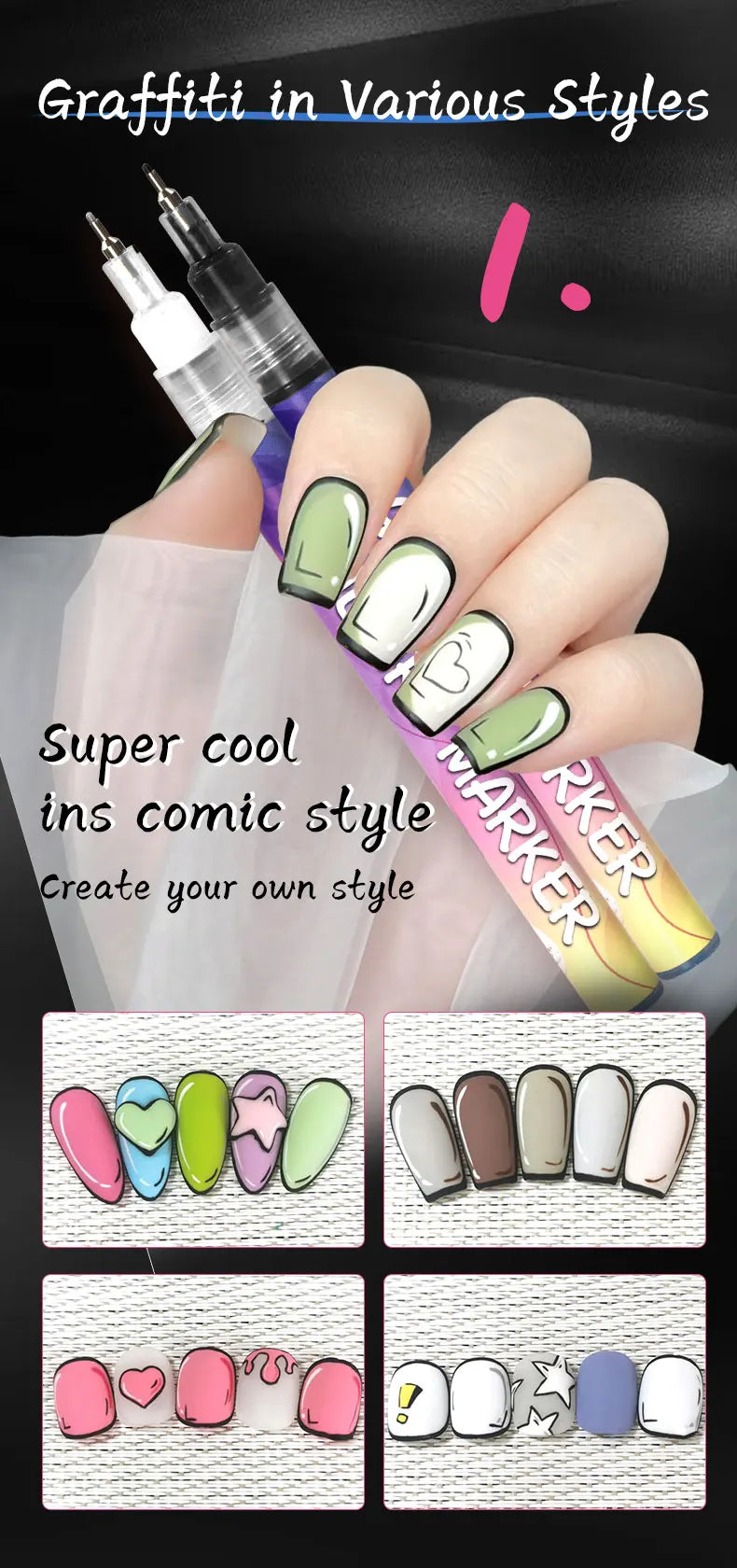 Nail Art Markers Customised Specialised Needle Tube Nail Art Pens Hand-Drawn Outline Pen Acrylic Paint Pen Set Acrylic Paintbrus