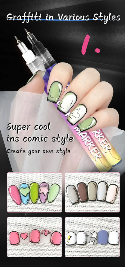 Nail Art Markers Customised Specialised Needle Tube Nail Art Pens Hand-Drawn Outline Pen Acrylic Paint Pen Set Acrylic Paintbrus