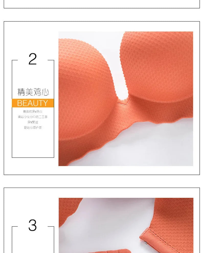 Extreme Push-Up Bra 8cm Thick Pads for Small Bust, Wireless Double Cup Lift, Soft Comfort Fabric, Adjustable Deep V Bras