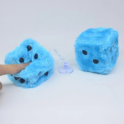 2pcs Big Long Hair Hot Stamping Dot Dice Plush Toy Cube Pendant Car Ornament Sieve Anime Car Decoration Accessories Auto Pendant