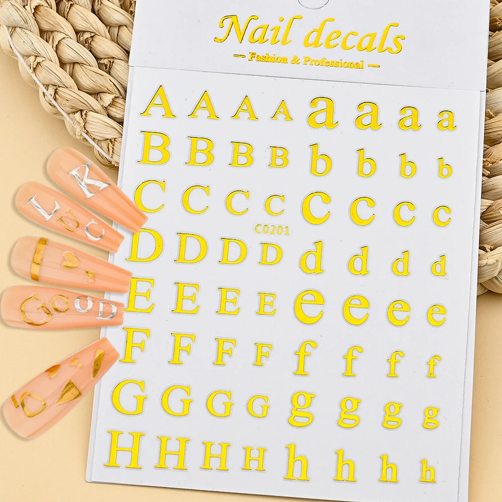 3D Glittery Gothic Letter Design Nail Art Stickers Uppercase Alphabet Letters Artistic Designs DIY Nail Art Decals Decoration #1