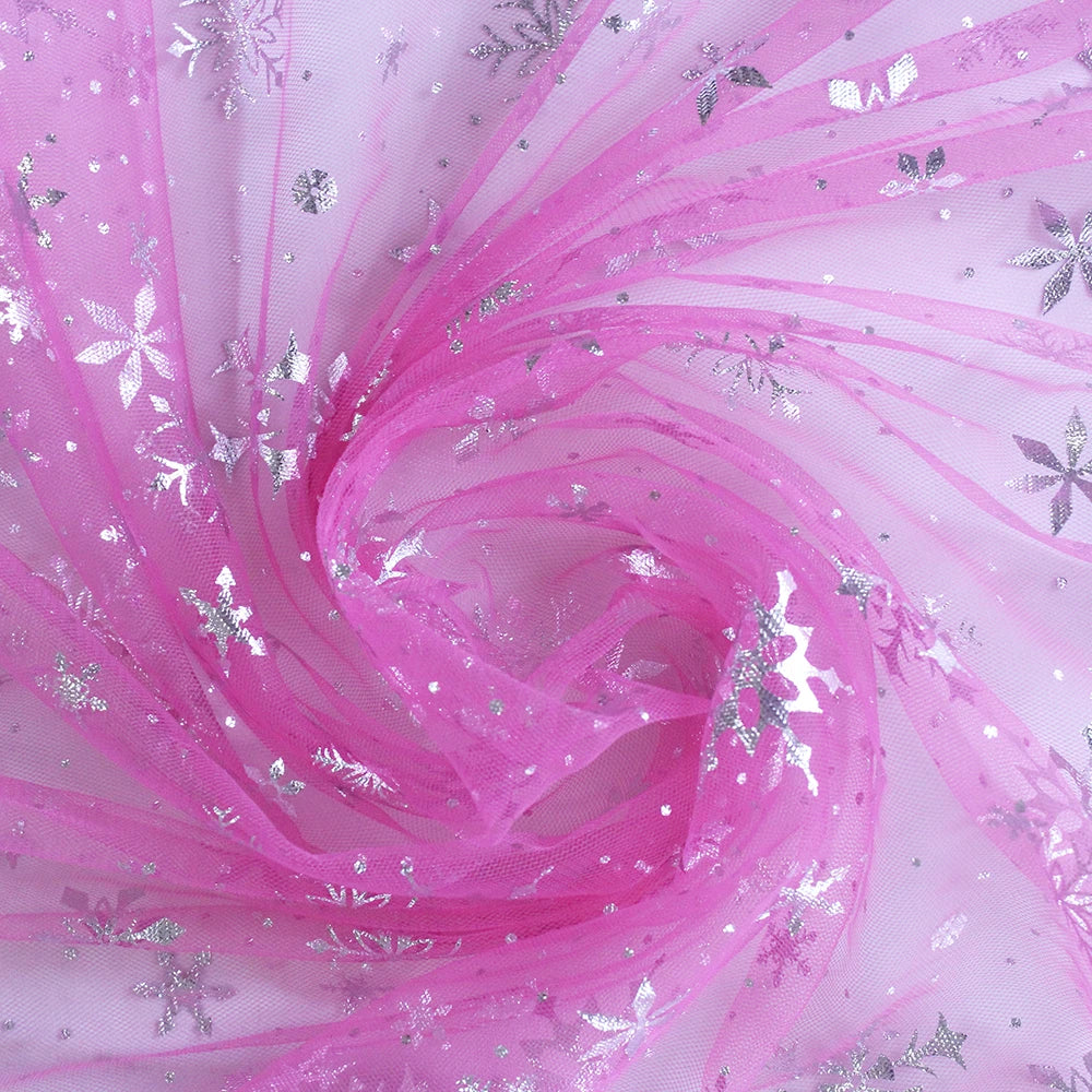 Silver Snowflake Tulle Mesh Fabric Girl Doll Dress Christmas party wedding Decration DIY Sewing Cloth accessories