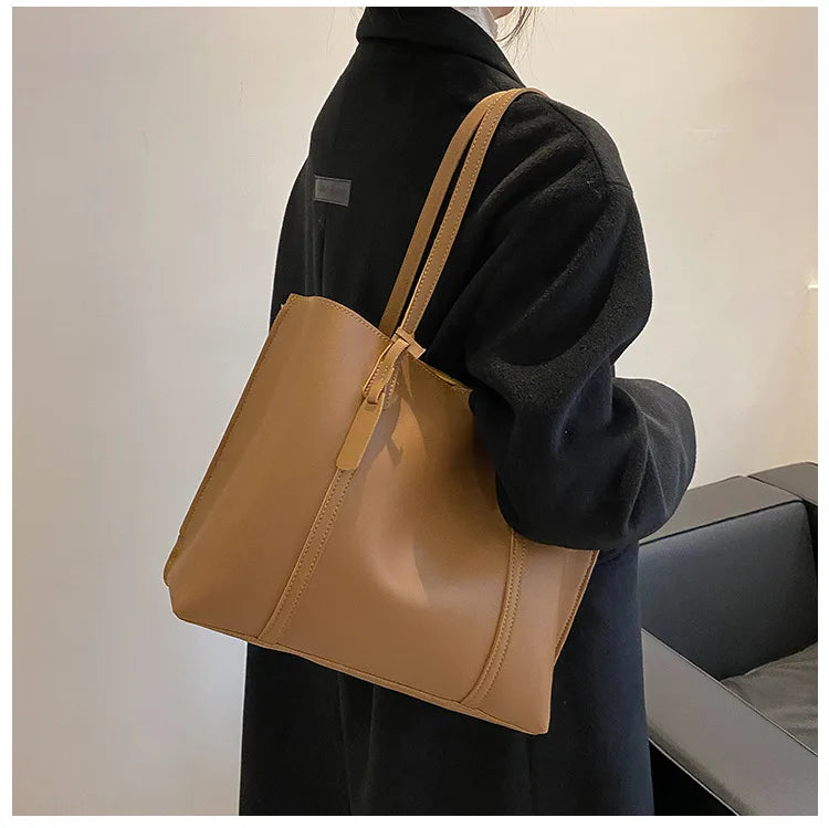 Large Capacity Women's Bag, New Soft Leather Tote Bag, Casual and Versatile Single Shoulder Bags for Woman Korean Style Handbags