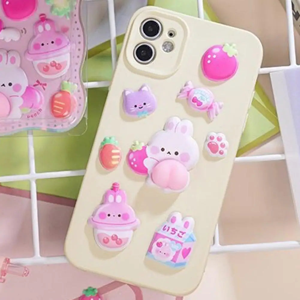 Kawaii Cartoon Soft Cute Little Rabbit 3D Pinching Relaxing Butt Stickers Cute DIY Mobile Book Decoration Stickers Festival Gift