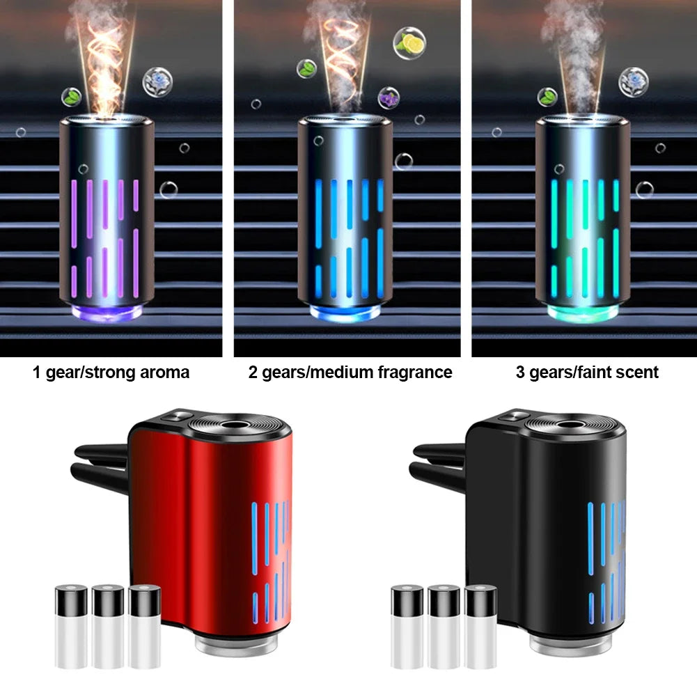 New Car Air Vent Aroma Humidifier Air Diffuser With Atmosphere Light Electric Air Freshener Car Fragrance For Removing Odors